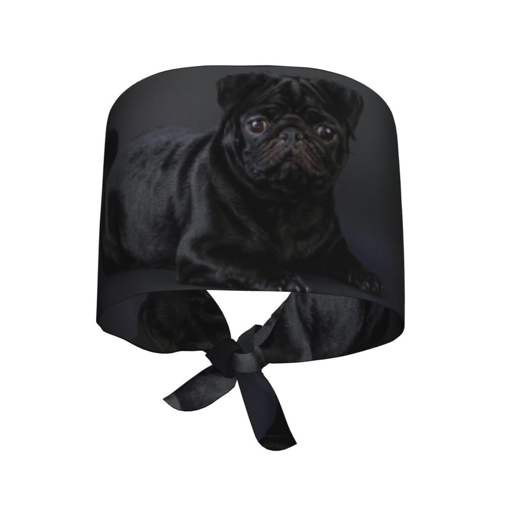 8138 Black Pug Adjustable Working Cap Scrub Hat Sweatband, Fashional